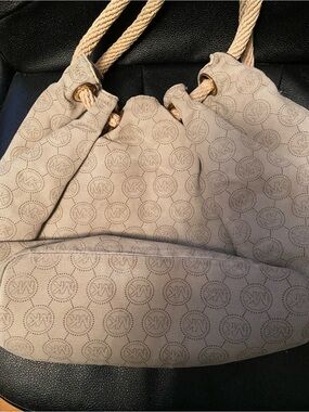 Michael Kors Beige Rope-Handle Shoulder Tote with MK Monogram